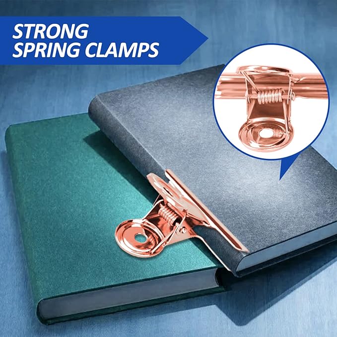 10 Pack Large Metal Hinge Clips 2.5 Inches Bull Hinge Paper Clips Bulldog Clips for Crafts, Photo, Drawing, Food Bags at Home, Office, School, Shop, Rose Gold, 63mm