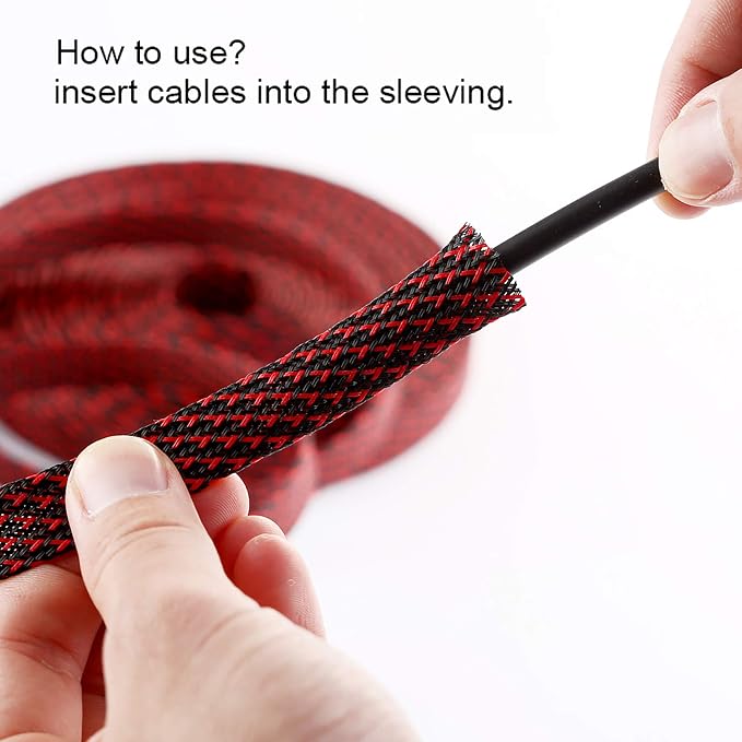 25ft - 1.25 inch PET Expandable Braided Sleeving – BlackRed – Alex Tech Braided - Image 6