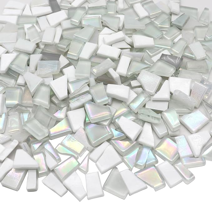 LITMIND 1.1LB White Mixed Irregular Glass Scraps Mosaic Tiles by LITMIND