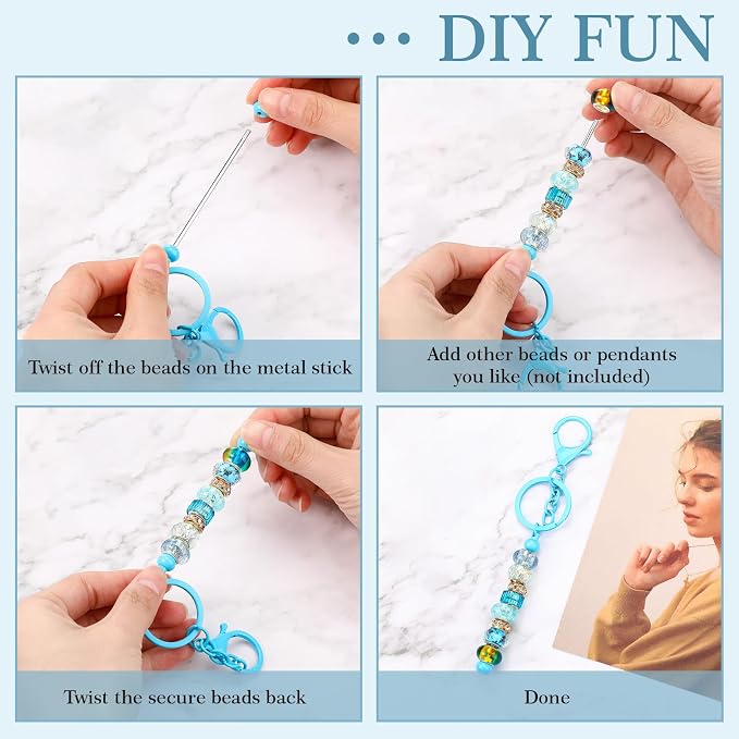 Tondiamo 12 Pcs Beadable Keychains Bars Bulk Blank Beaded Metal Keychain - Image 4