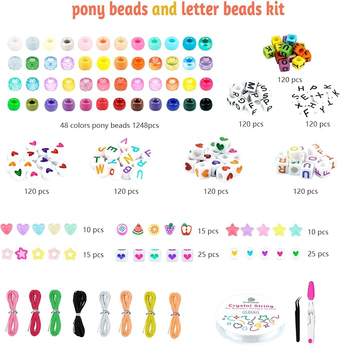 Dowsabel Friendship Bracelet Making Kit, Pony Kandi Beads & 11 Different Beads - Image 3