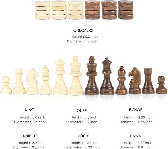 AMEROUS Magnetic Wooden Chess and Checkers Game Set, 15 Inches (2 in 1) Chess Board Games, 2 Extra Queens - Gift Package - Game Pieces Storage Slots, Beginner Chess Set for Kids, Adults