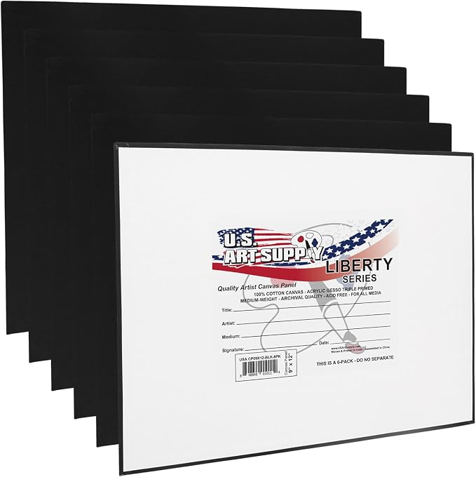 U.S. Art Supply 9 X 12 Inch Black Art Canvas Board Panels 6 Pack by USArtSupply