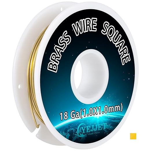 Square Brass Wire 18 Gauge 1.0x1.0mm (30 Feet) - Jewelry Crafting Wire for Metalworking, DIY Projects, Clockmaking