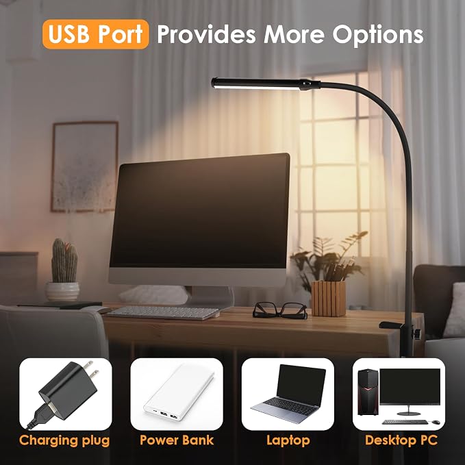 ShineTech LED Desk Lamp with Clamp, Clip On Desk Lamp - Image 6