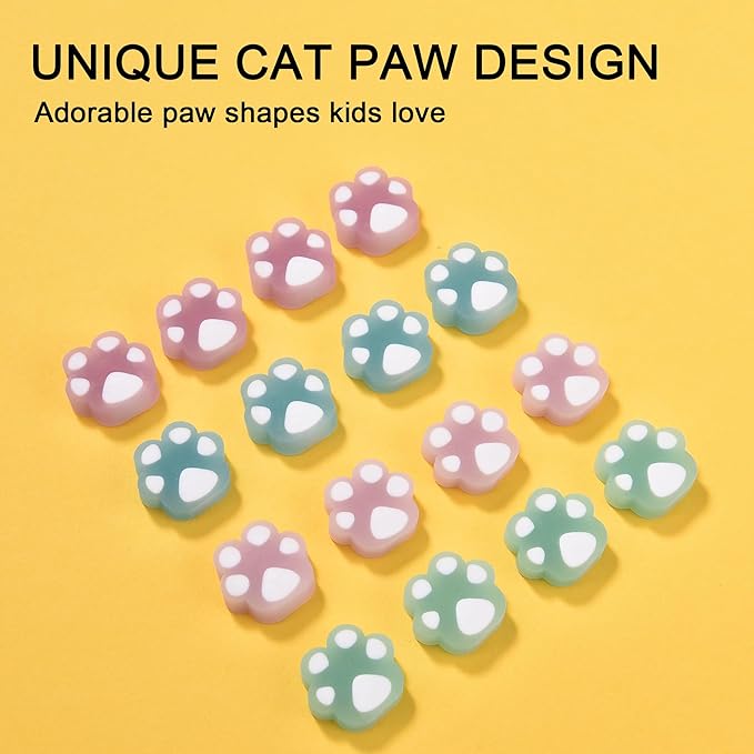 HILAZA 54Pcs Cat Paw Erasers for Kids, Fluorescent erasers, Kawaii Jelly Pencil Erasers Bulk for Office Supplies Classroom Rewards Party Favors