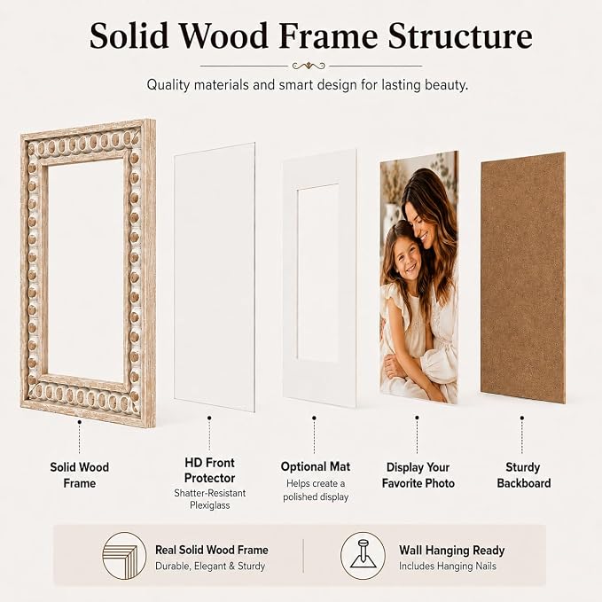 Solid Wood 12x16 Picture Frame Beaded Frame - Image 4