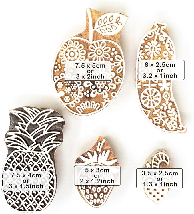 Hashcart Wooden Indian Traditional Design Printing Stamps/Blocks for Printing Saree Border/Dresses/Craft Card Making/Scrapbook/Clay Pottery (Set of 5)