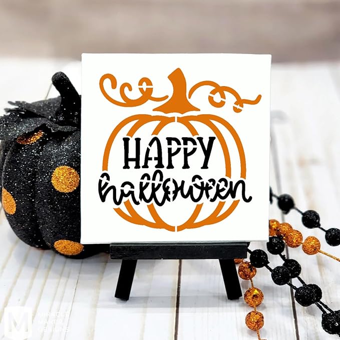 Halloween Stencils for Painting on Wood 3inch Reusable Pumpkin Ghost Face Stencils Boo Trick or Treat Draw Templates for Painting on Wood Slice Tier Tray Fabrics Window Decor