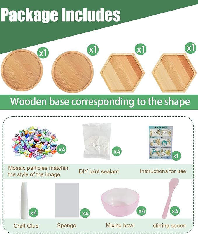 A&H Zier 4-Pack Kids Mosaic Coaster Kit – DIY Arts and Crafts - Image 3