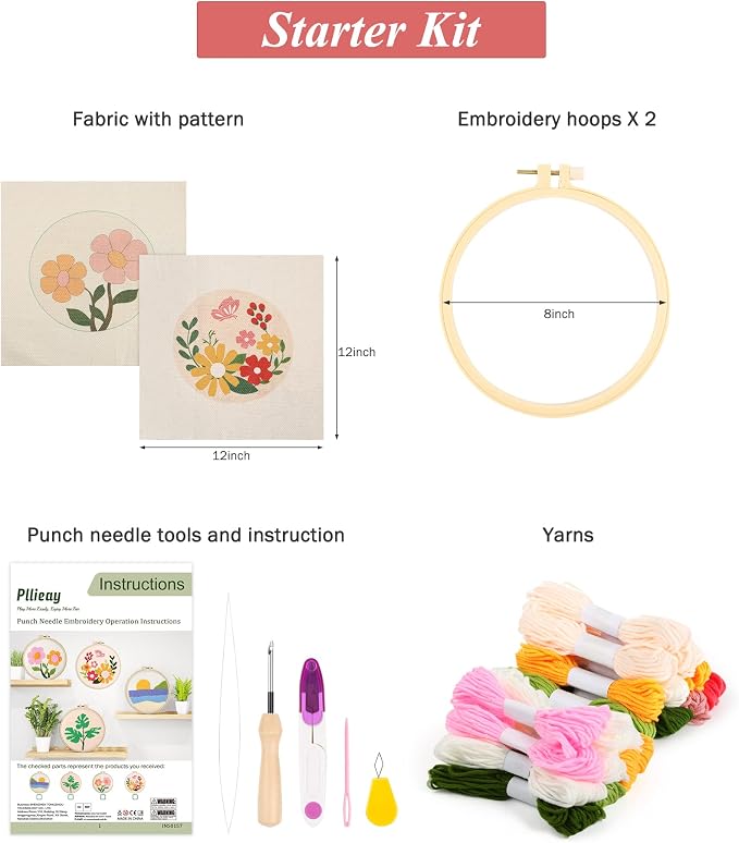 Pllieay 2 Set Punch Needle Embroidery Starter Kits Include Instructions - Image 3
