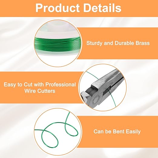 HARFINGTON 20ft Jewelry Wire, 24 Gauge (0.5mm) Brass Craft Soft Metal Tarnish Resistant Copper Beading Wire for Jewelry Making Supplies Crafting, Green