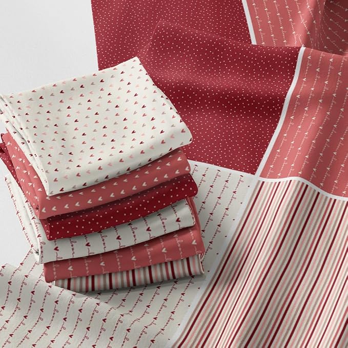 Valentine Patchwork Fabric Panel 100x155 cm – 100% Cotton Satin, 6 Coordinated by FabricsTown