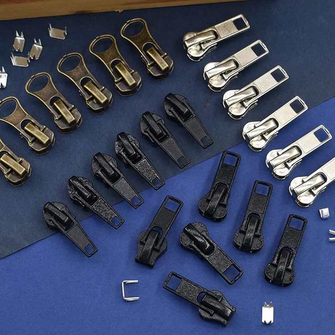 24 Pcs #5#7 Zipper Sliders Replacement Zipper Pull Repair Kit Includes Top and Bottom Stoppers for Clothing Bags Purses Luggage Metal Plastic Nylon Coil Jacket Zippers Supplies