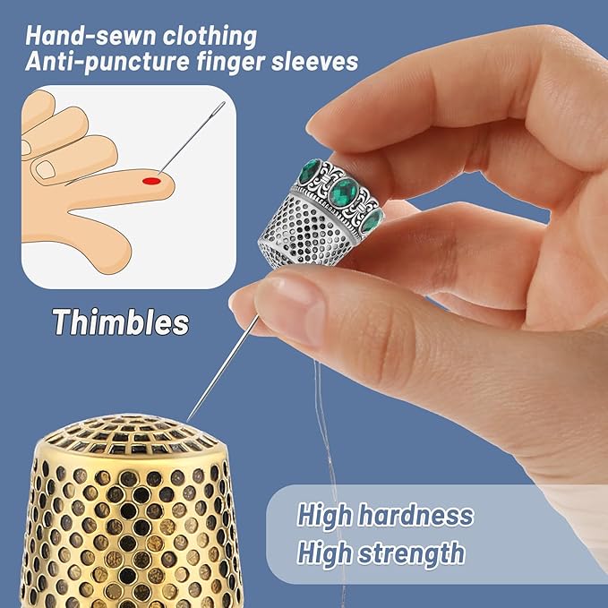 2 Pcs Vintage Sewing Thimble, Quilting Thimbles, Sewing Thimble Finger Protector, Vintage Fingertip Protector Thimbles, Metal Thimble, Sewing Quilting Craft Accessories Diy Sewing Tools (Sliver, Gold)