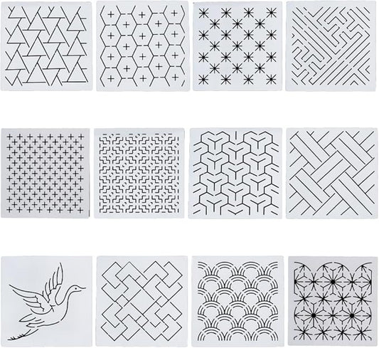 FREEBLOSS Embroidery Stencils - Geometric Sashiko Patterns - Acrylic 14x14cm