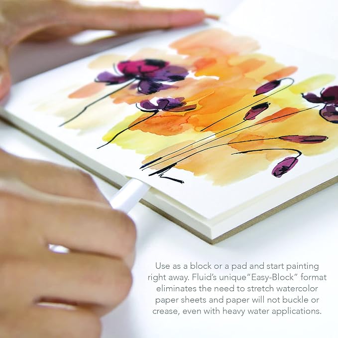 Fluid Watercolor Paper Block, 6 x 8 inches, 15 Sheets, 140 lb Cold Press Pad - Image 3