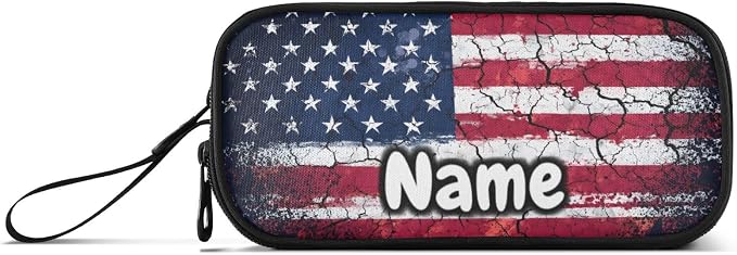 Custom Retro American Flag Pencil Case Box Boys Girls Personalized Name Large - Image 6