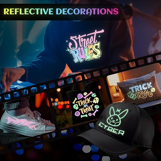 GIRAFVYINL Reflective HTV Heat Transfer Vinyl,Refelctive Iron on Vinyl Neon Vinyl - 12" X 12" Iron on Vinyl for T-Shirt,Fabric,6 Vinyl Sheets