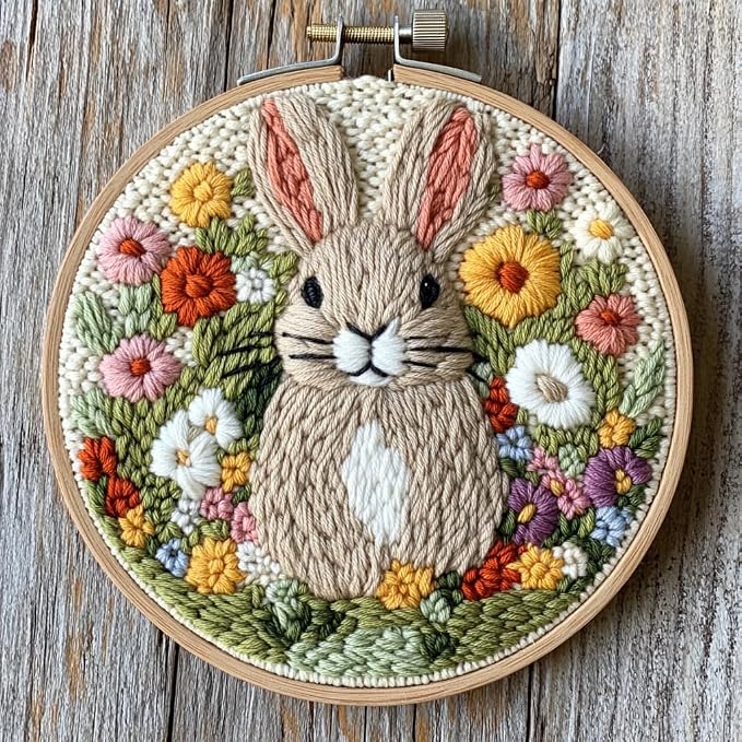 DIY Punch Needle Kits Cute Rabbit in Flowers Easy by Unknown