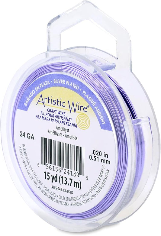 Artistic Wire, 24 Gauge Silver Plated Tarnish Resistant Colored Copper Craft Wire, Amethyst, 15 yd