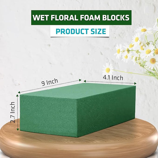 FLORABELS 8 PCS Wet Floral Foam Blocks for Fresh Flowers, Each (9"L x 4.1"W x 2.7"H)Green Foam for Flower Arrangements, Florist Foam Bricks for Weddings, Birthdays Gifts, Flower Foam Blocks for Crafts
