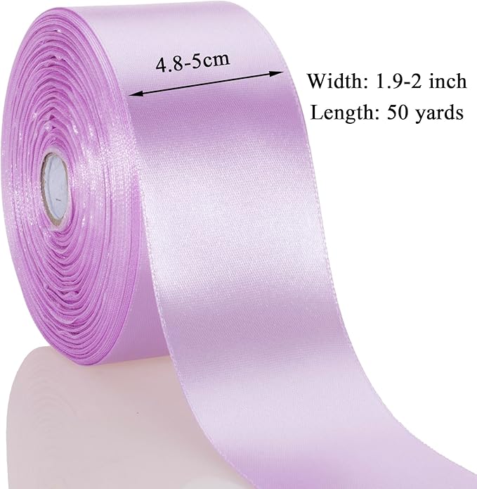 2 Inch Lilac Solid Satin Ribbon, 50 Yards Craft Fabric Ribbon for Gift Wrapping Floral Bouquets Wedding Party Decoration