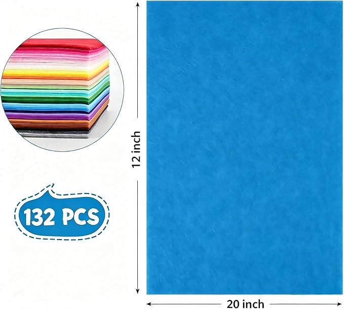 12x20Inch 132Pcs Felt Sheets for Crafts, 40 Colors Craft Supplies, 1mm Thick - Image 2