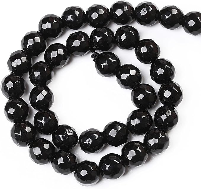 90pcs 4mm Natural Faceted Black Agate Stone Beads for Jewelry Making Energy Healing Beads DIY Bracelet Necklace Accessories 15" (4mm, Faceted Black Agate)