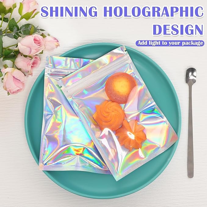 JETMORE 300 Pcs 5.5x7.9in Mylar Bags, Smell Proof Bags Foil Pouch, Holographic - Image 2