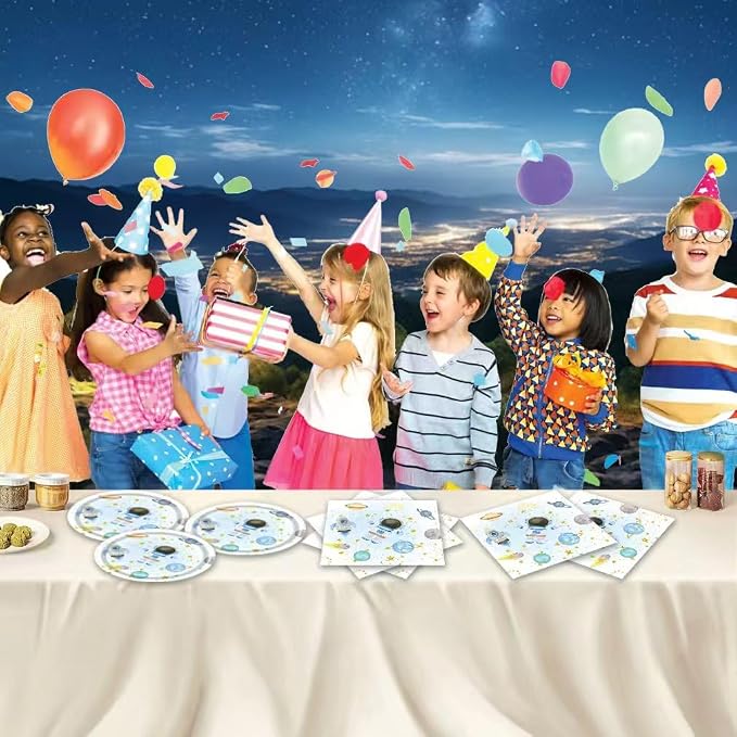 40Pcs Blue Outer Space Birthday Party Decorations Plates and Napkins - Image 6