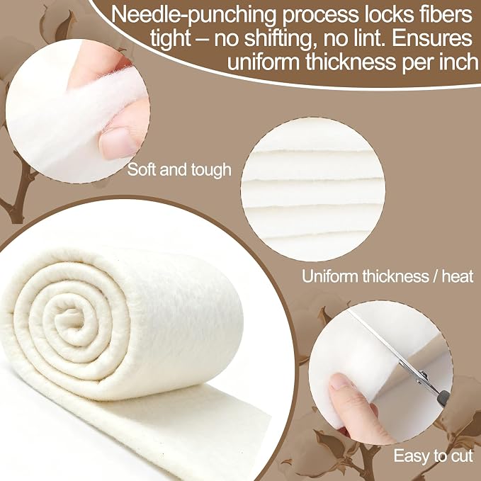 Natural Cotton Batting for Quilting Sewing Crafting & DIY Projects, Batting for - Image 3
