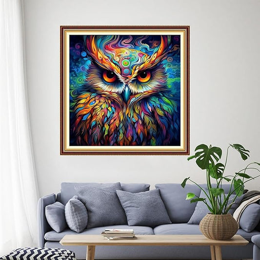 Funchey Stamped Cross Stitch Kits, DIY Cross Stitch Pattern for Adults Beginners Needlepoint Kits Embroidery Kit Arts and Crafts 11CT-Magic Owl 18x18 inch