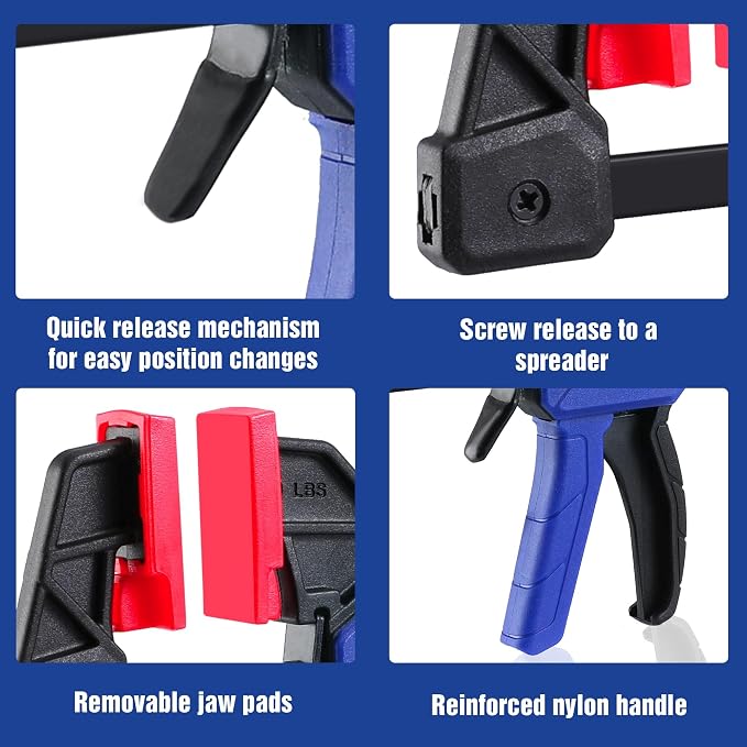 WORKPRO 6" Mini Bar Clamps for Woodworking, One-Handed Clamp/Spreader, - Image 5