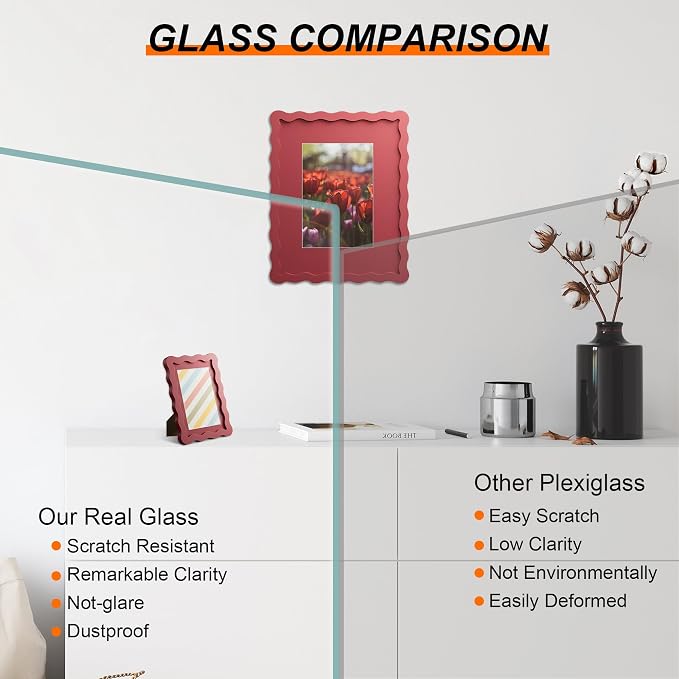 5x7 Picture Frame with Mat for 4x6, Wavy Edge Wooden Real Glass Photo Frame for - Image 2