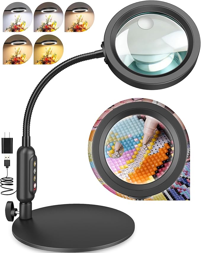 30X 10X Magnifying Glass with Light and Stand, 5 Color Modes Stepless Dimmable by ProfessionalDetailLighting