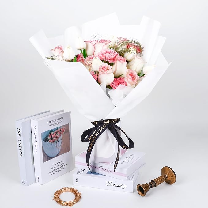 FUHITIM 20 Sheets Flower Wrapping Paper -Waterproof Floral Bouquet Wrapping Paper Used for DIY Crafts, Gift Packaging, Florist Supplies Packaging Paper for Wedding Birthday Gift (White)