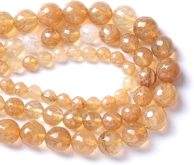 32pcs 12mm Natural Faceted Tea Watermenlon Jade Stone Beads for Jewelry Making Energy Healing Beads DIY Bracelet Necklace Accessories 15" (12mm, Faceted Tea Yellow Jade)