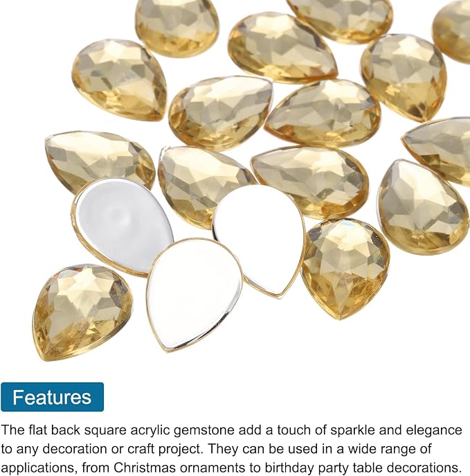 MECCANIXITY 50PCS Flat Back Acrylic Teardrop Gems 18x25mm Artificial Rhinestones - Image 4