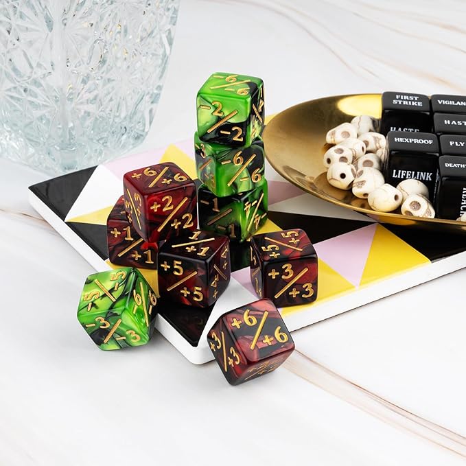 48 Pieces Abilities Keywords MTG Dice Counters Plus One Life Counter Dice Bulk Creature Stats Buff Tokens Dice Set for Magic The Gathering, MTG, Card Games Accessories