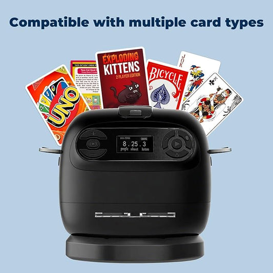 2025 Automatic Card Shuffler and Dealer Machine, 2-in-1 Smart 360°Rotating Card Dealer and Shuffler Machine, Super Quiet, Safer, Various Card Games for Home and Club-Black