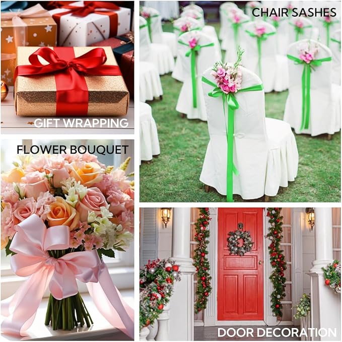 3 Inch 25 Yard Wide Satin Ribbon Green, Solid Fabric Large Ribbon Roll for Cutting Ceremony Wedding Opening Party Decoration, Chairs, Sewing, Festival Pageant Sashes