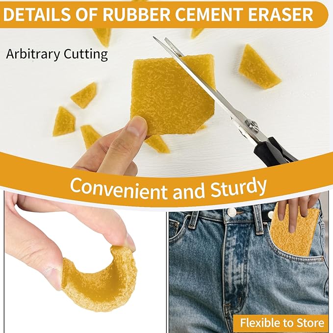 12 Pcs Rubber Cement Eraser - Glue and Residue Eraser Rubber Cement Cleaner for Removing Adhesive & Residues from Paper Plastic and More