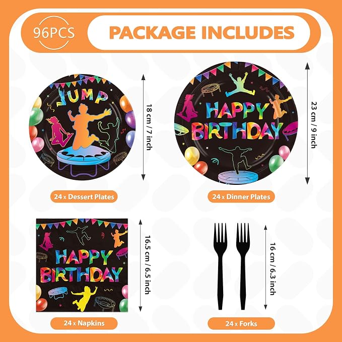 96 Pcs Trampoline Jump Birthday Party Decoration Trampoline Bounce Plates and - Image 2