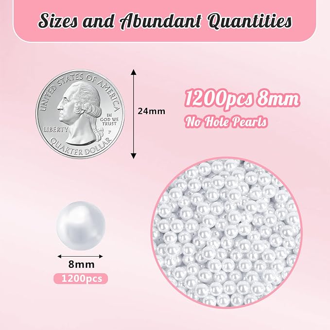 1200PCS 8mm Pearls for Crafting, Artificial Pearl Beads for Vase Filler - Image 2