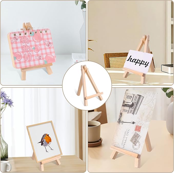 100 Pieces Mini Wood Easel Stands 5 Inch Small Wooden Canvas Easels Display Art Craft Tripod Painting Easels Tabletop Holder for Artist Crafts, Business Cards, Photos, Gift