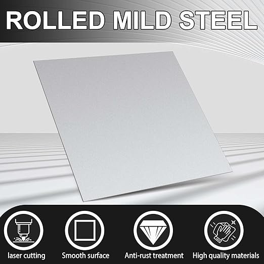 Hicarer 2 Pcs Mild Steel Sheet Cold Rolled 18 Gauge Metal Plate Weldable Metal Sheets for Professional Industrial DIY Use, Clean Surface Easy to Weld (6'' X 6'')