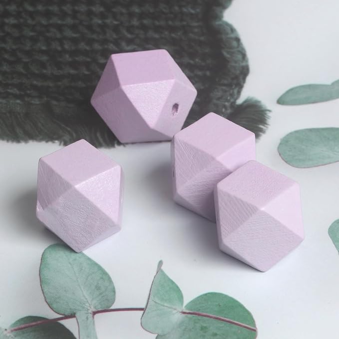 30 20mm Purple Wooden Geometric Beads - Image 2