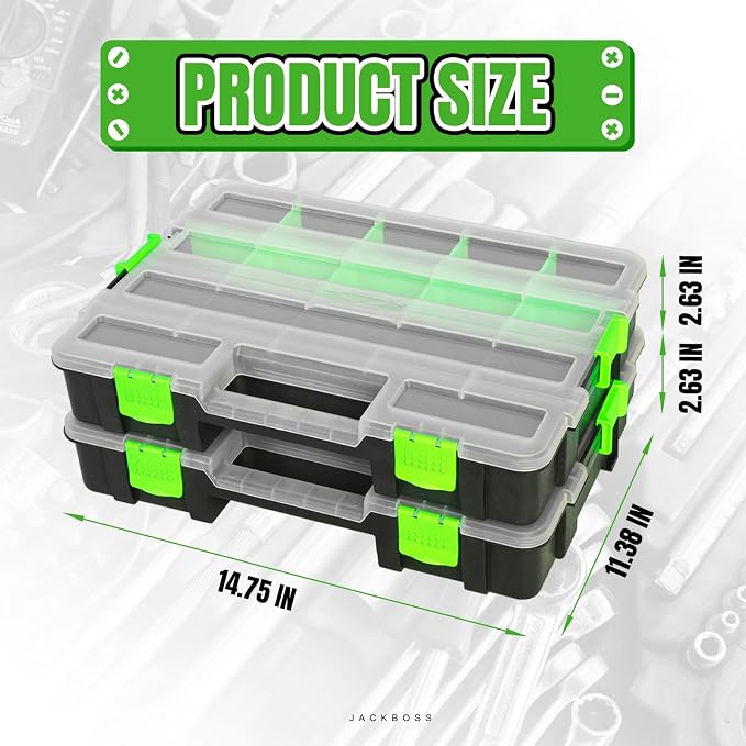 Jack Boss Tool Box with Transparent Lid, Single Side 17-Compartments Organizer - Image 2
