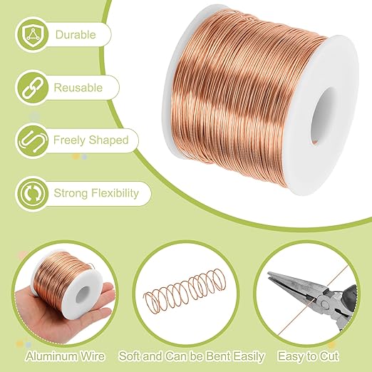 MECCANIXITY 20 Gauge Anodized Aluminum Craft Wire Bendable Bonsai Training Wire 771 Feet 0.8mm for Sculpting Crafts Wreath Floral Beading Jewelry Making, Copper Tone